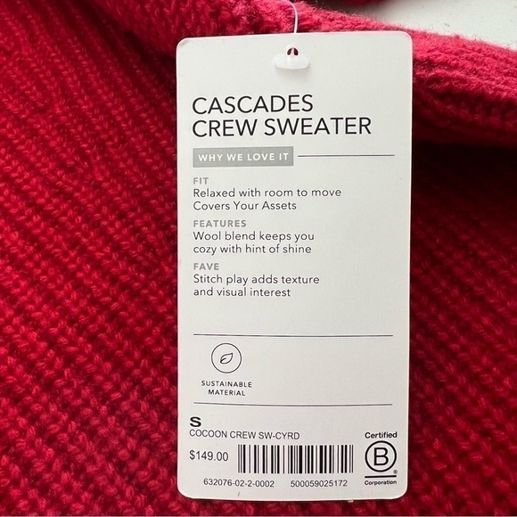 Athleta Cascades Cocoon Crew Neck Sweater Wool Blend Red Size S NWT - Picture 12 of 13